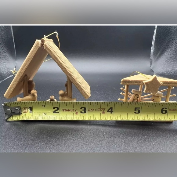 Vintage Miniature Christmas Ornament Nativity Creche Stable Wood Lot of 6 Carved - Picture 15 of 15